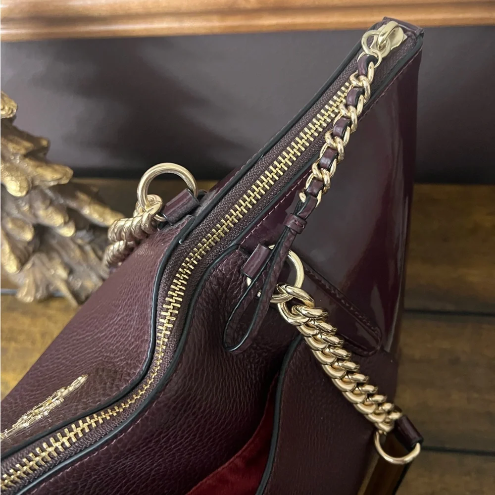 Coach Ava Chain Patent Pebbled Leather Purse Tote